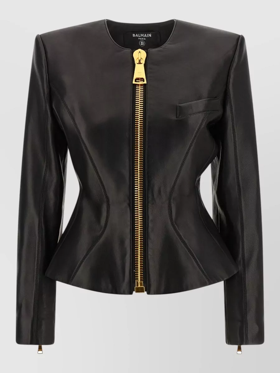 Balmain lamb leather fitted jacket