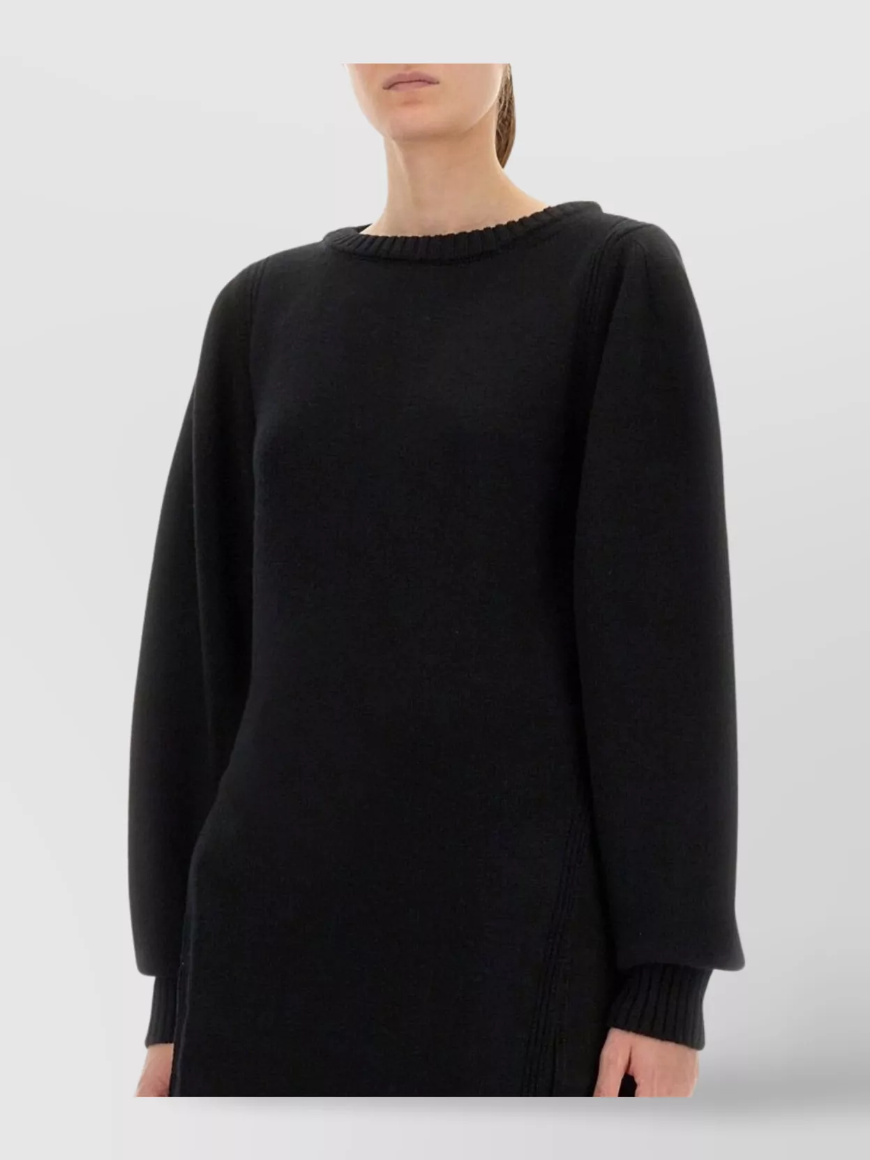 Lemaire Textured Knit Long Sleeve Sweater With Side Slits