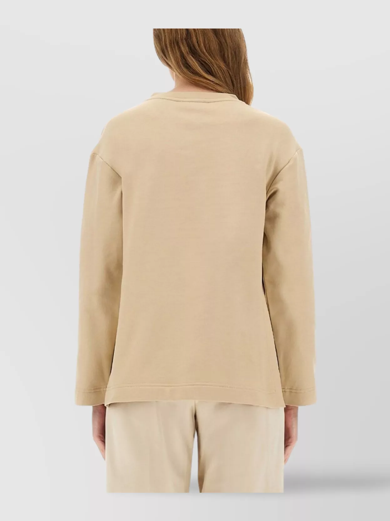 Max Mara Long Sleeve Knit Sweatshirt With Side Slits In Neutral