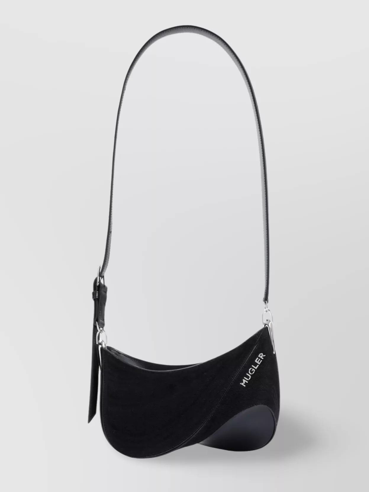 Mugler Curved Cotton Shoulder Bag With Silver Hardware