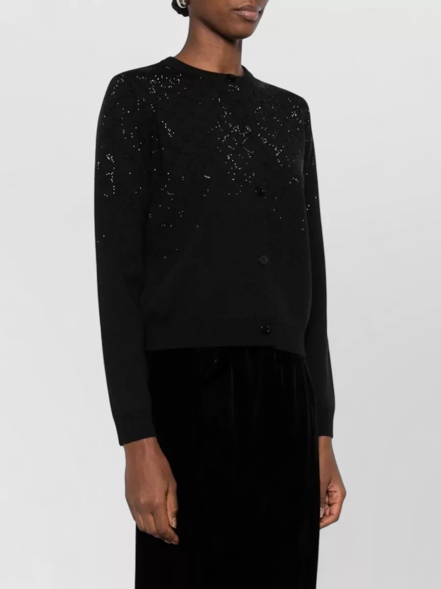 Gucci Wool Ribbed Crystal-Embellished Crew-Neck Cardigan