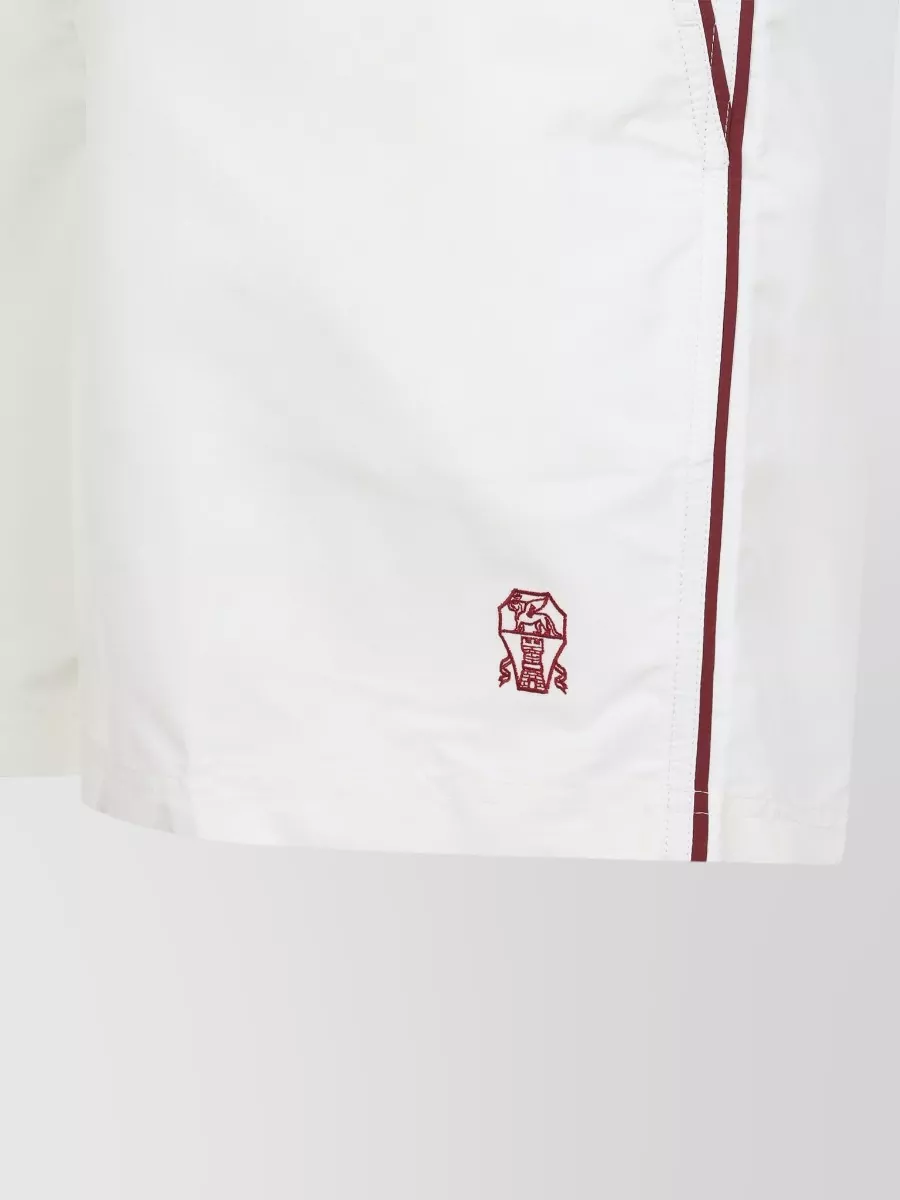 Brunello Cucinelli Embroidered Buttoned Swim Shorts Side Stripe