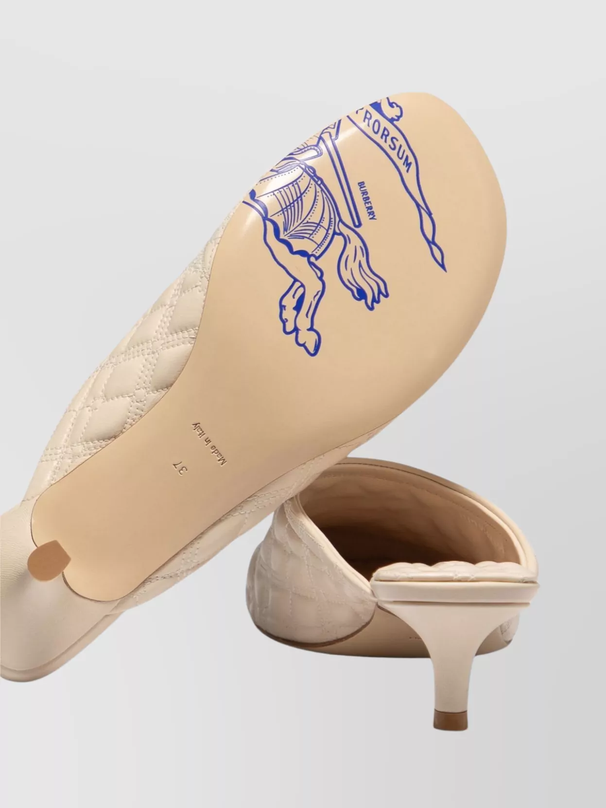 Burberry Quilted Kitten Heel Mules With Embroidered Detail
