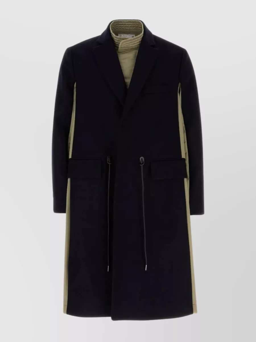 Shop Sacai Waist Drawstring Coat With High Neck And Nylon Inserts In Black