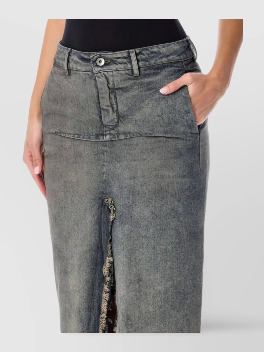 Rick Owens Denim Skirt With Slit And Pockets