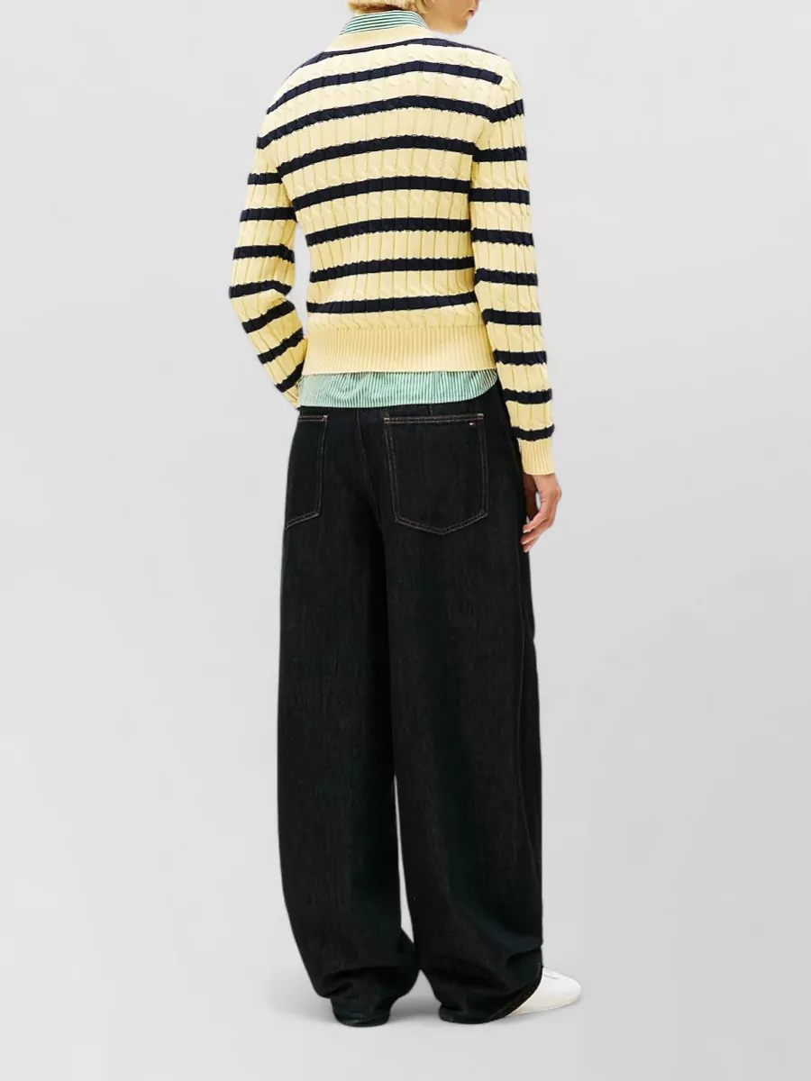 Tommy Hilfiger Cable Crew Neck Striped Knit Sweater