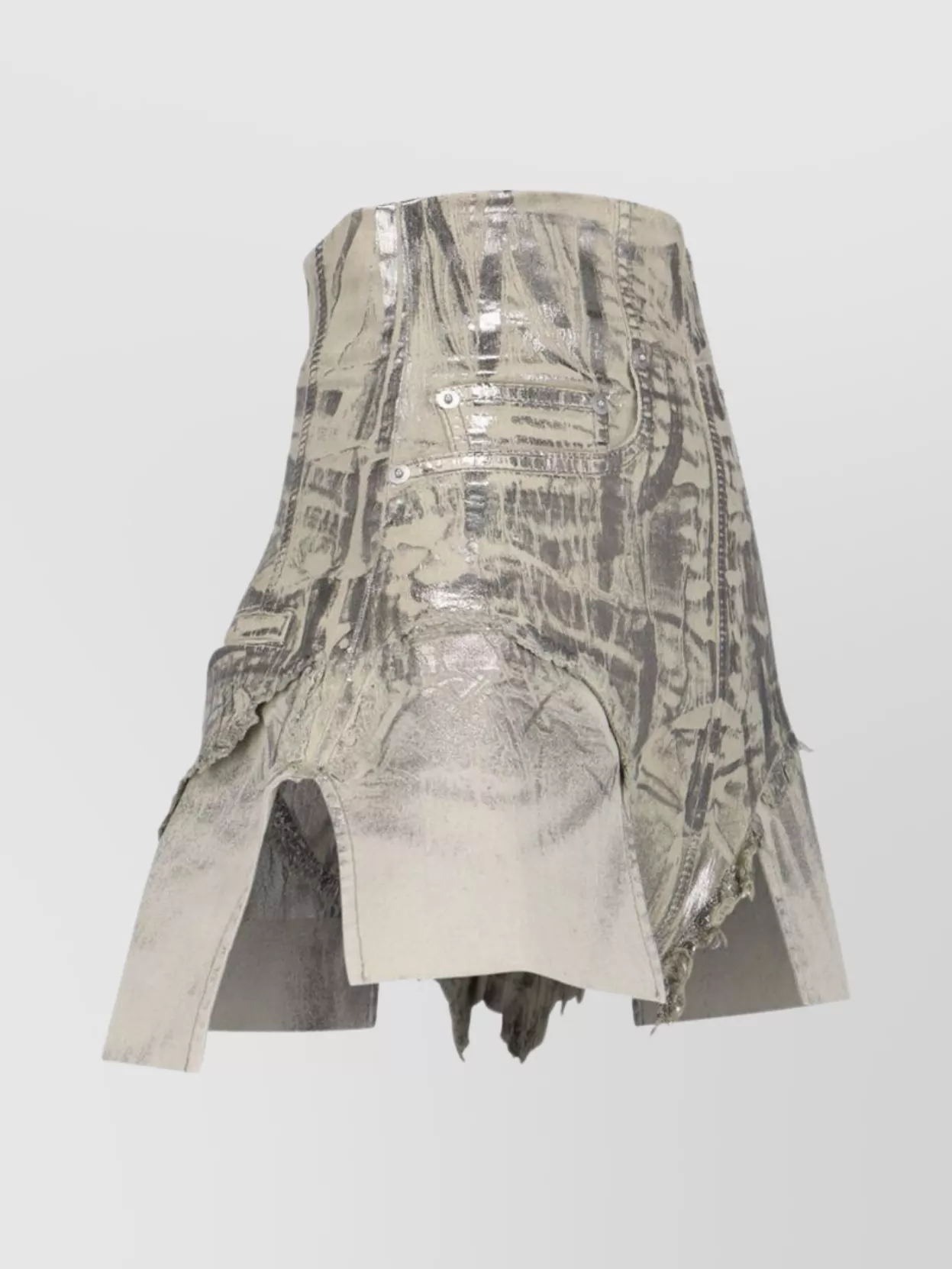 Rick Owens Drkshdw High Waist Metallic Finish Frayed Hem Shorts In White