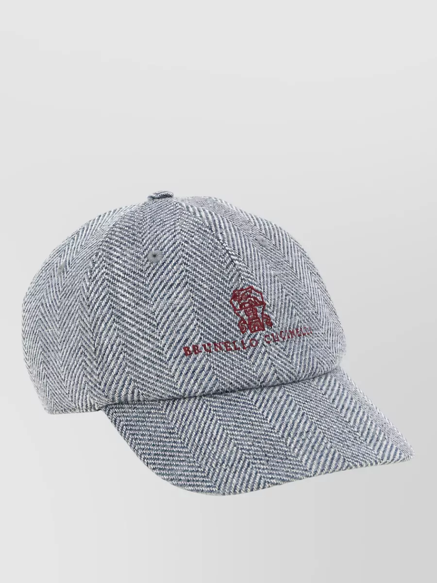 Brunello Cucinelli Alpaca Wool Silk Chevron Baseball Cap