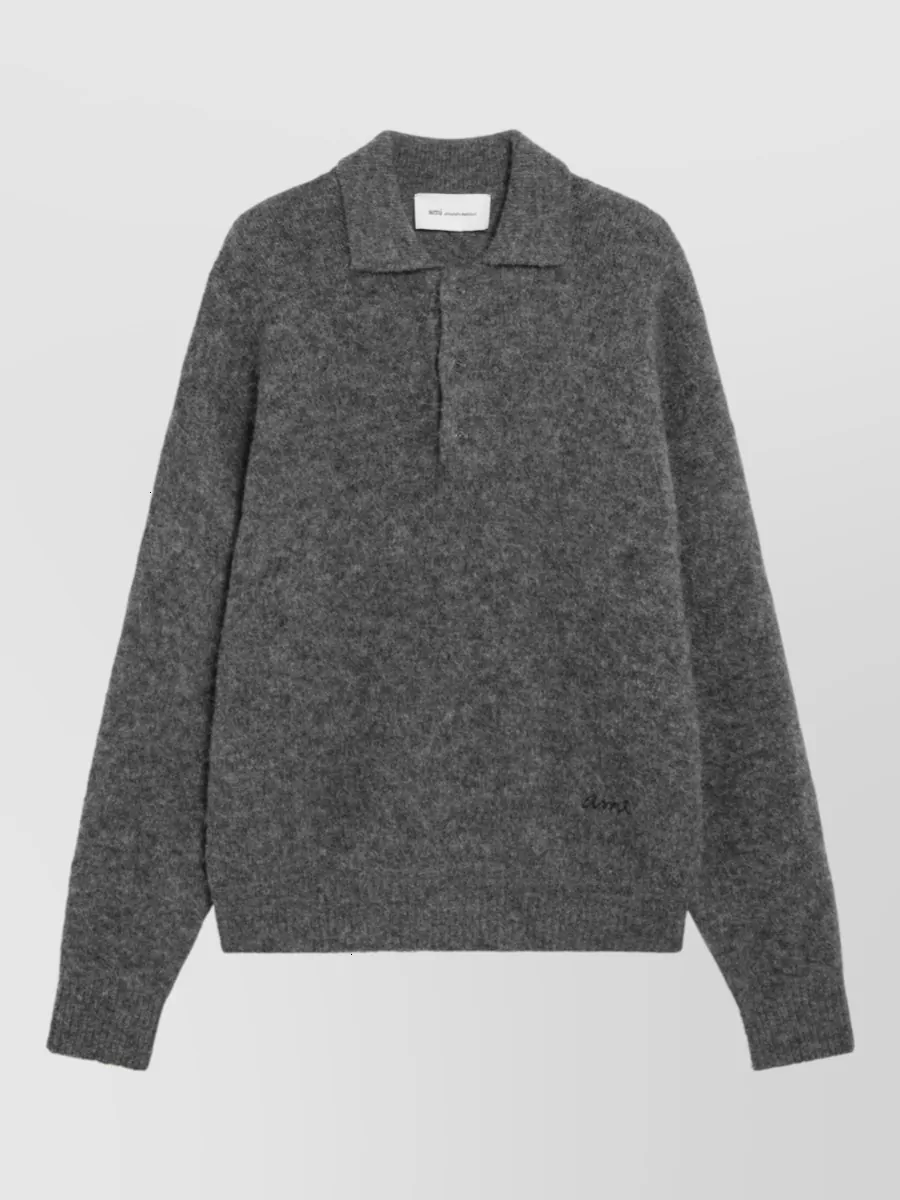 Ami Paris alpaca wool knit long-sleeve polo sweater