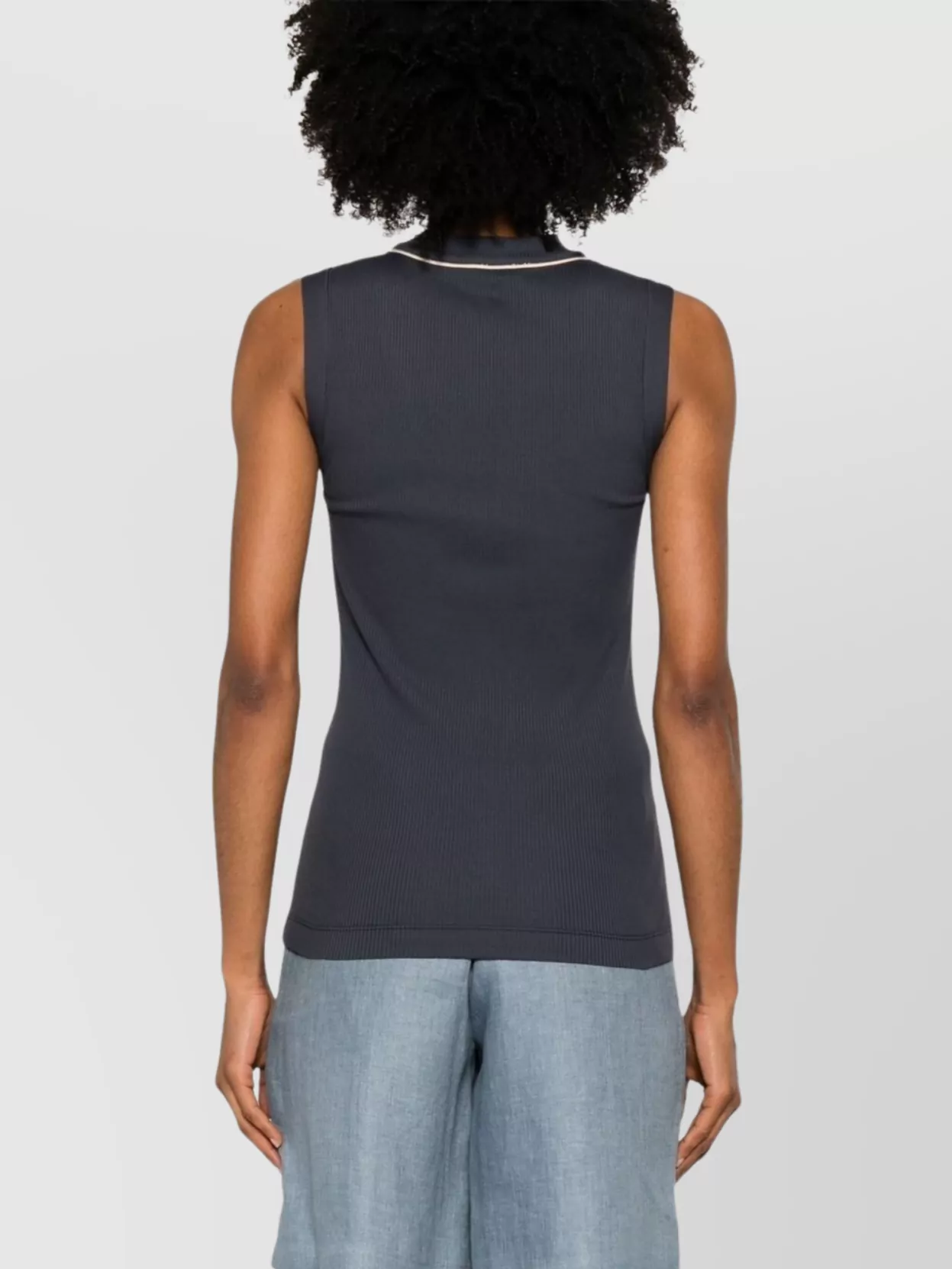 Brunello Cucinelli Ribbed Texture V-Necked Top With Contrast Trim