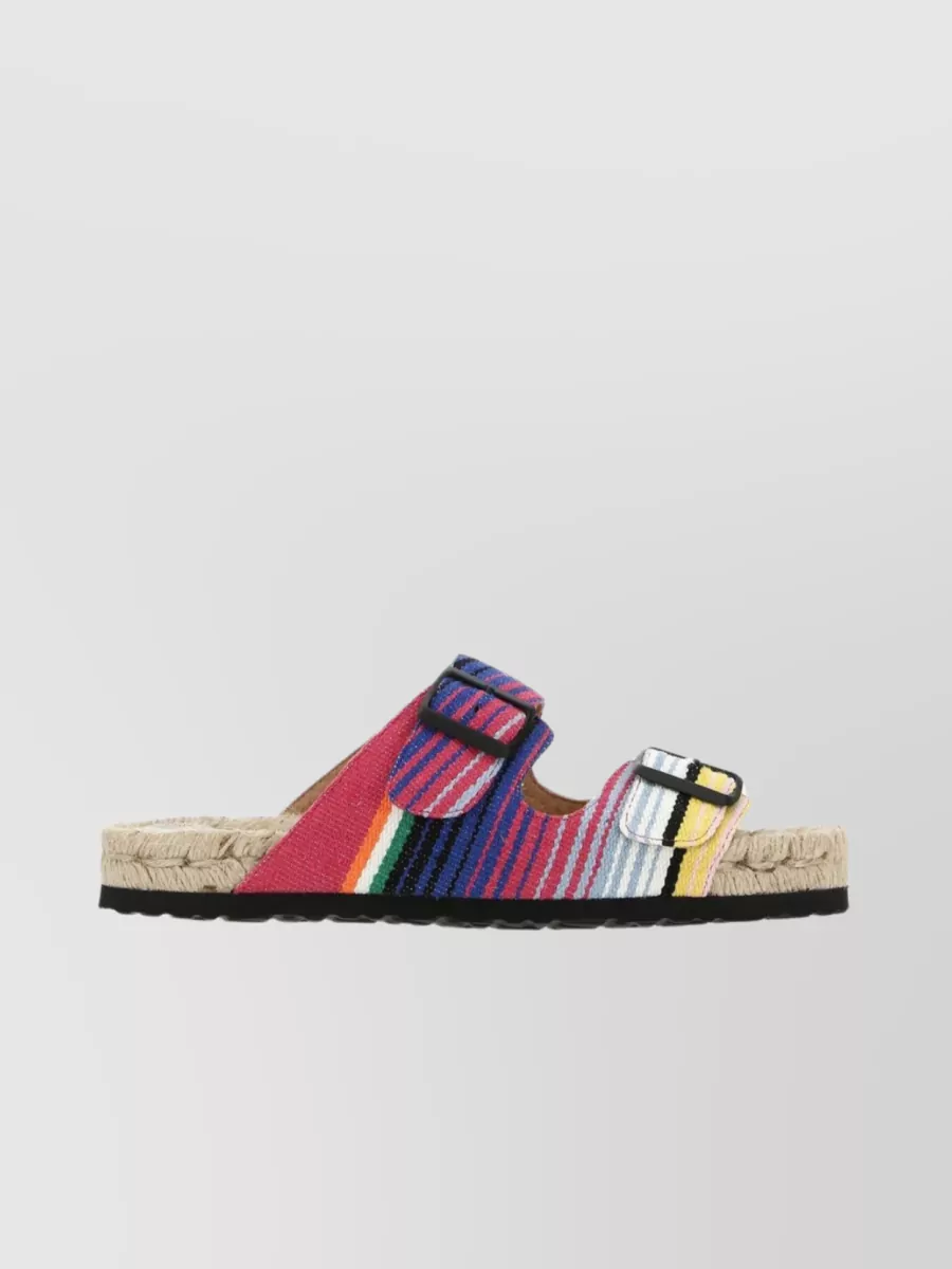 Shop Manebi Striped Embroidery Fabric Slippers In Multicoloured