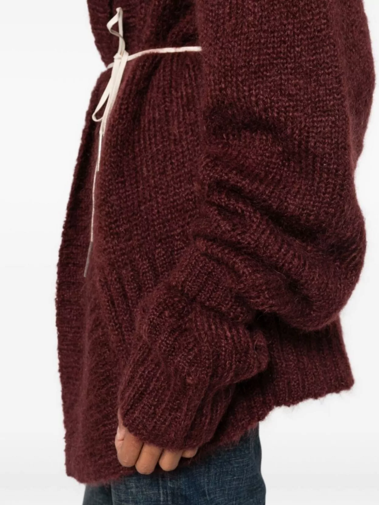 Dries Van Noten Open Front Chunky Knit Cardigan With Belt In Burgundy