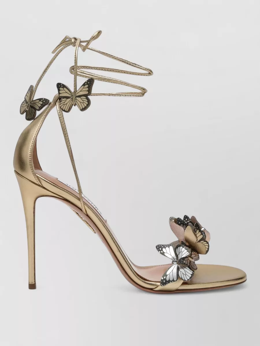 Aquazzura Ankle Wrap Sandals Metallic Butterfly Design