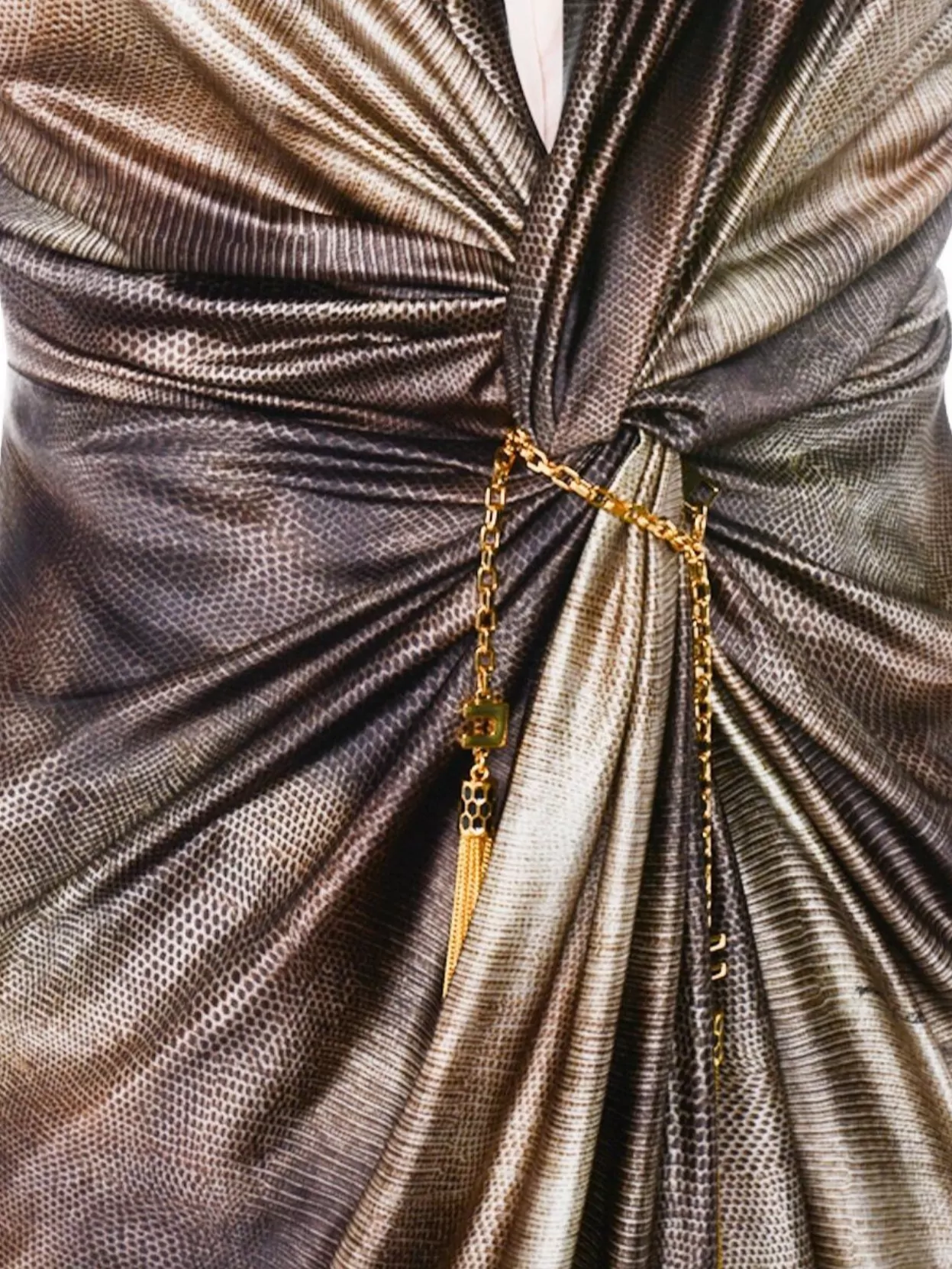 Elisabetta Franchi Draped Metallic Knee Length Dress With Sleeves In Multi
