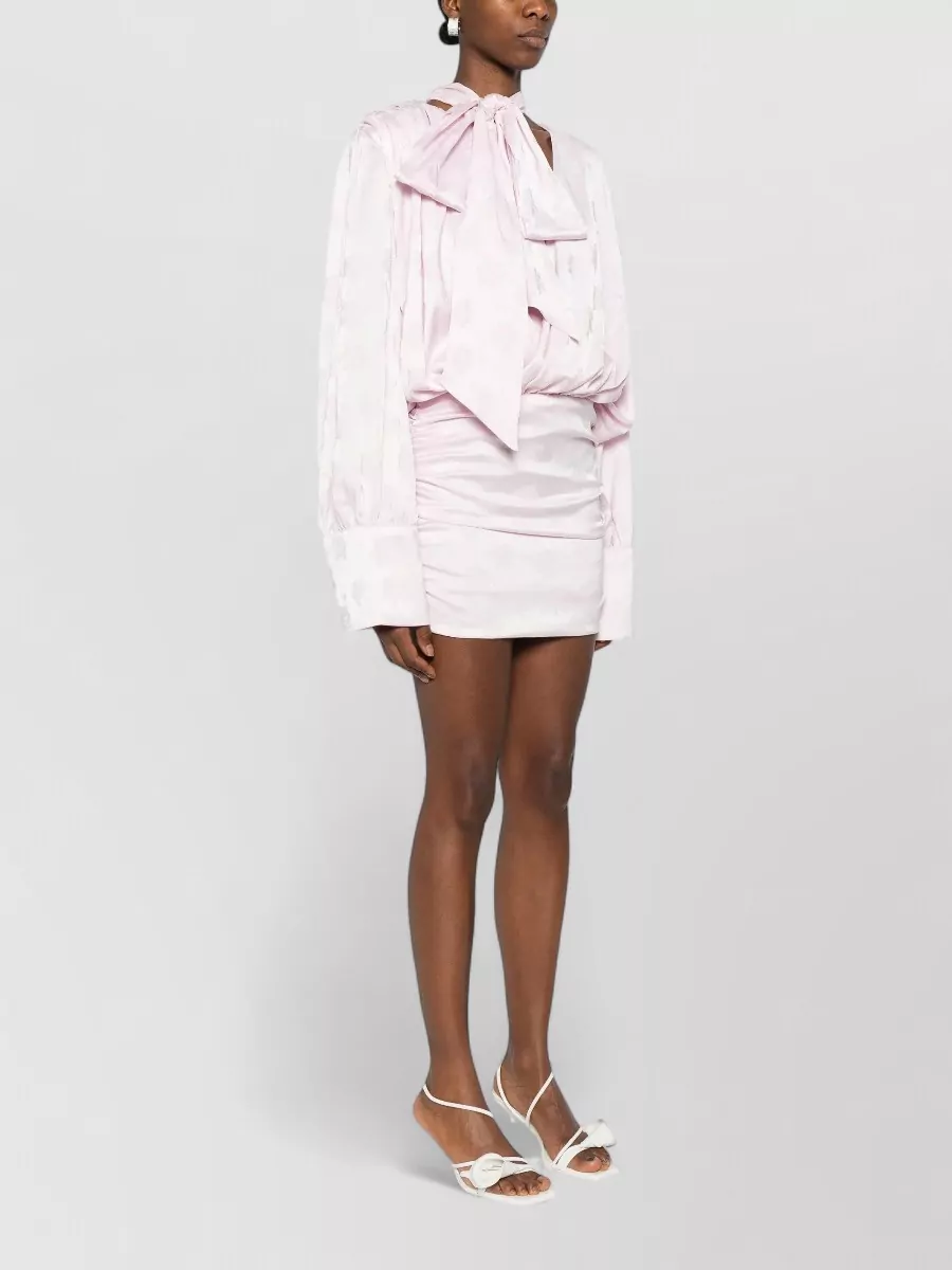 Rotate Floral-Jacquard Draped Mini Dress