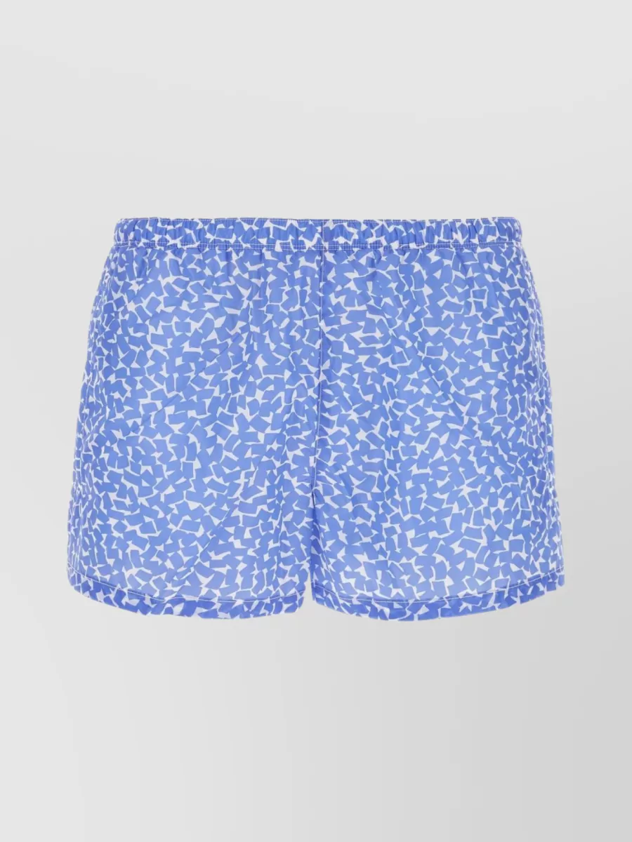 Shop Prada Distinctive Print Nylon Swim Shorts In Blue