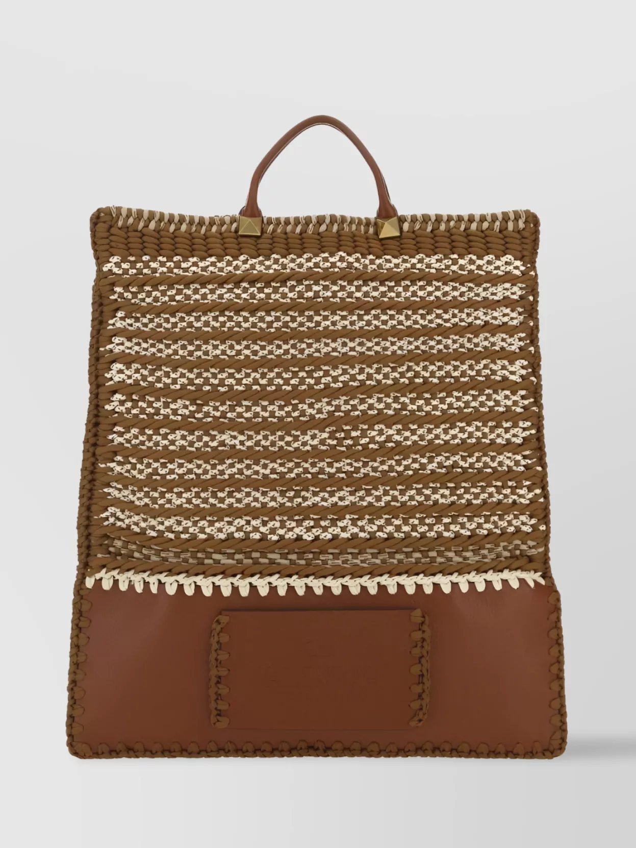 Shop Valentino Textured Two-tone Tote With Leather Trim In Brown