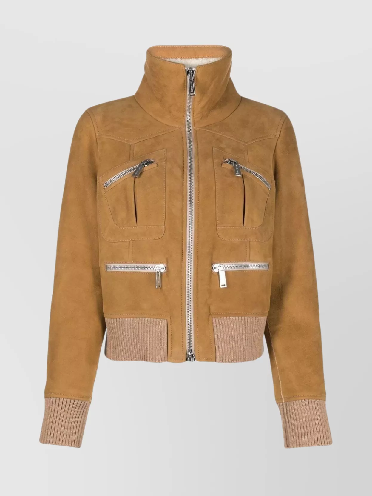 DSQUARED2 RIBBED-DETAIL ZIP-UP BOMBER JACKET WITH FRONT POCKETS