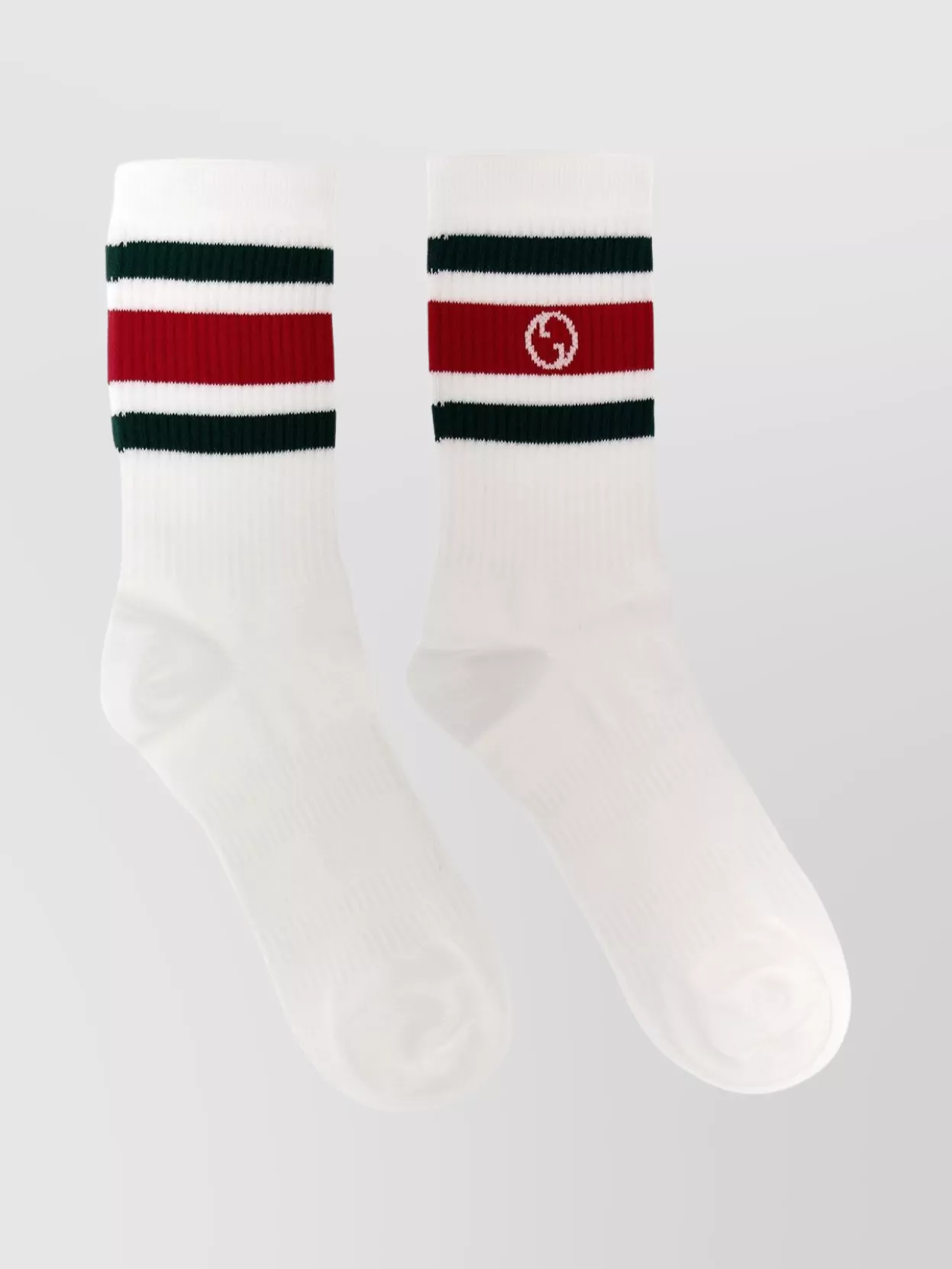 Gucci Web Logo Striped Ribbed Mid-calf Socks In White