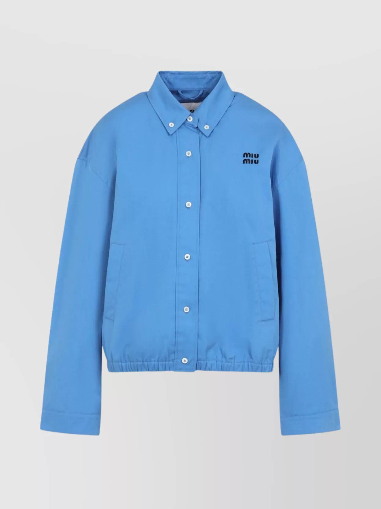 MIU MIU BUTTON-DOWN COLLAR COTTON JACKET WITH ELASTIC HEM