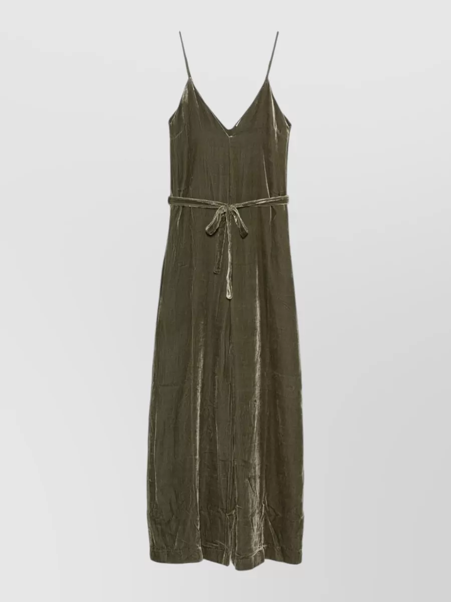 Gold Hawk Velvet Jumpsuit Featuring Belt And Wide Leg