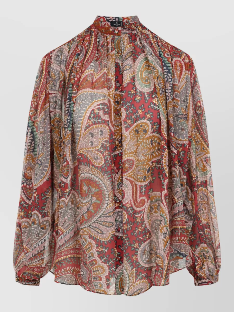 Etro Paisley Print Shirt High Neck Sheer