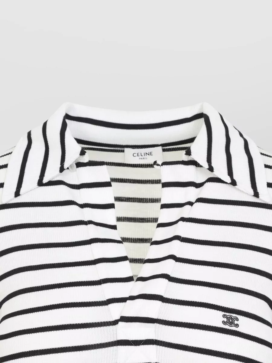 Celine Silk Striped Long-Sleeve Polo Shirt