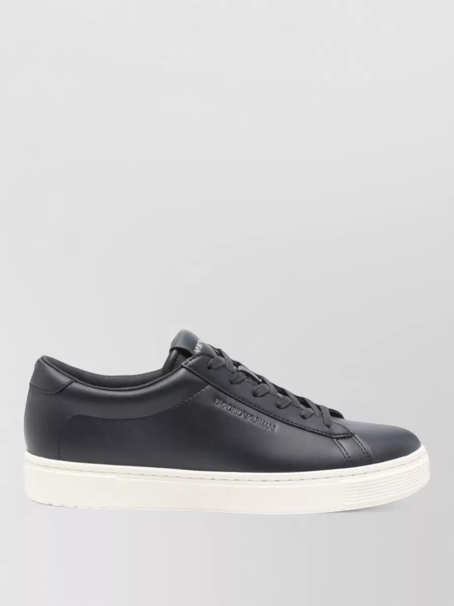 Emporio Armani Leather Sneakers Contrast Sole Round Toe