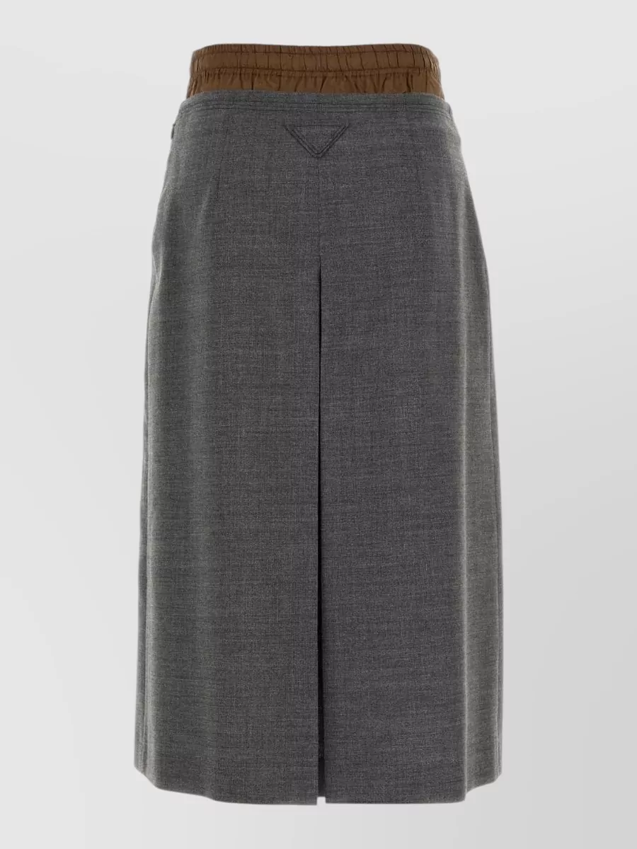 Prada virgin wool pleated midi straight skirt
