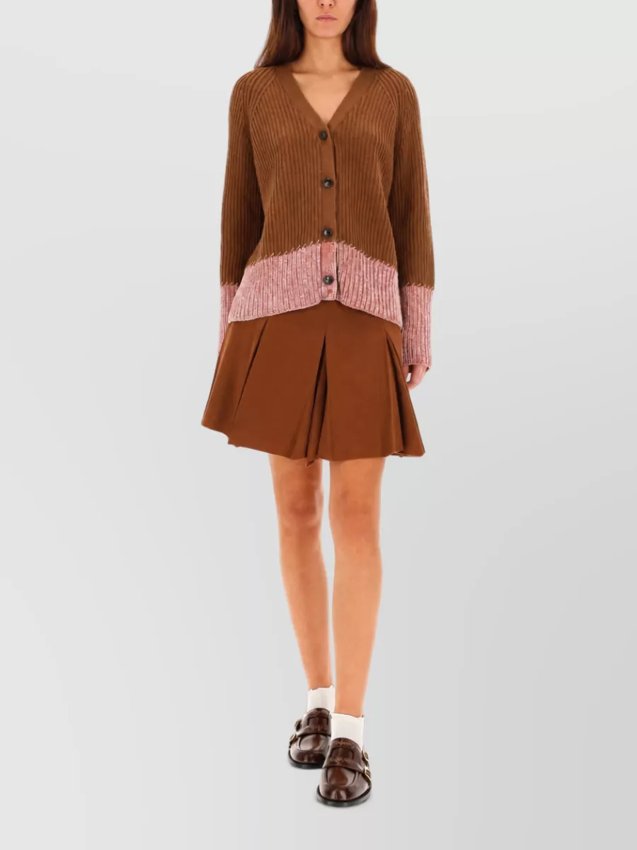 Marni Color Block V Neck Ribbed Cardigan