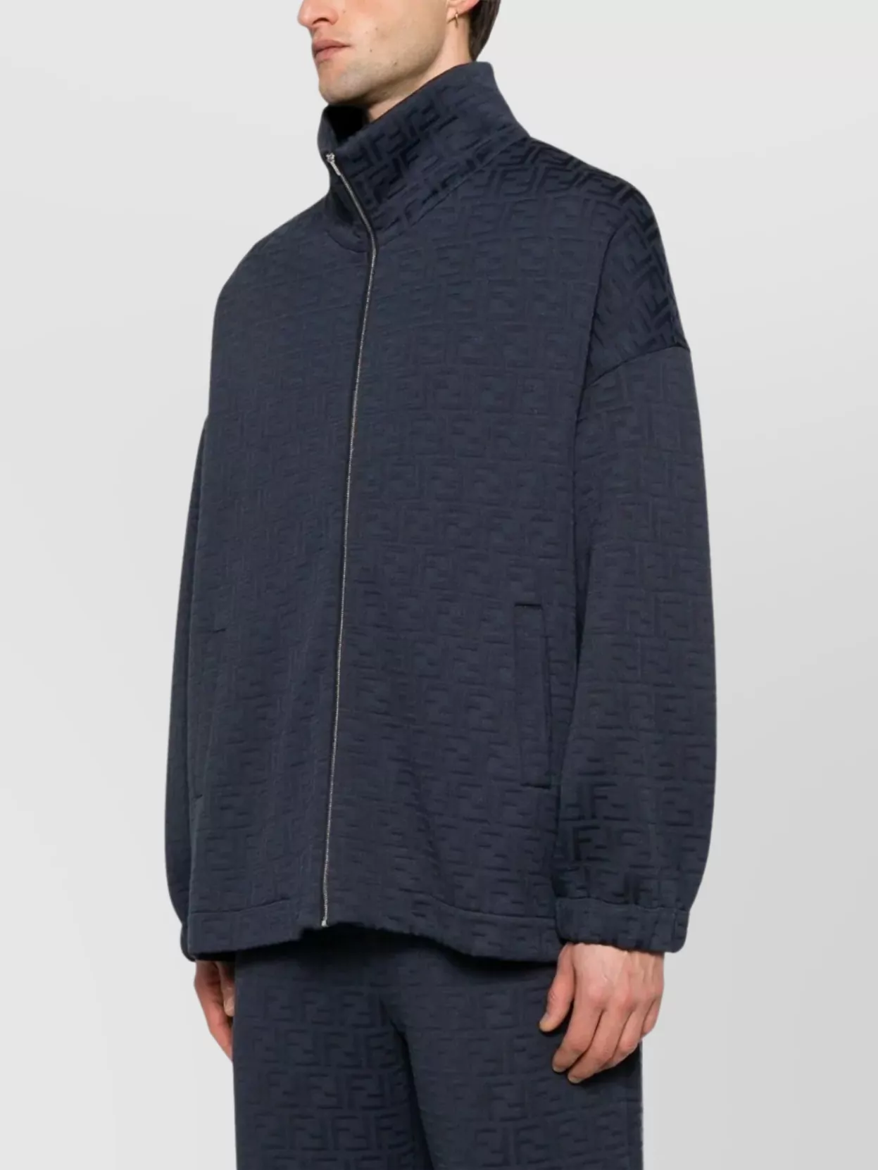 Fendi Textured High Collar Sweater With Elastic Cuffs