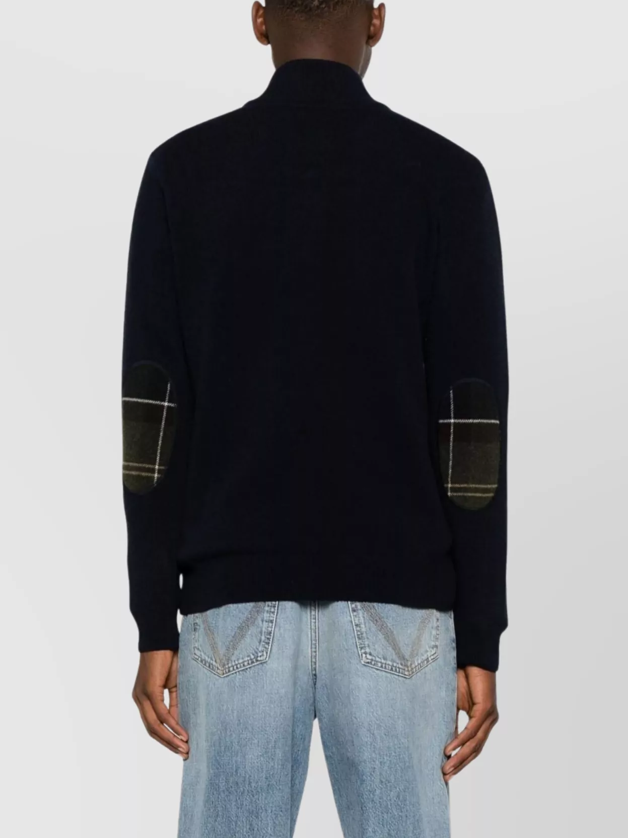Barbour Ribbed Knit Half-zip Sweater With Classic Funnel Neck And Elbow Patches In Black