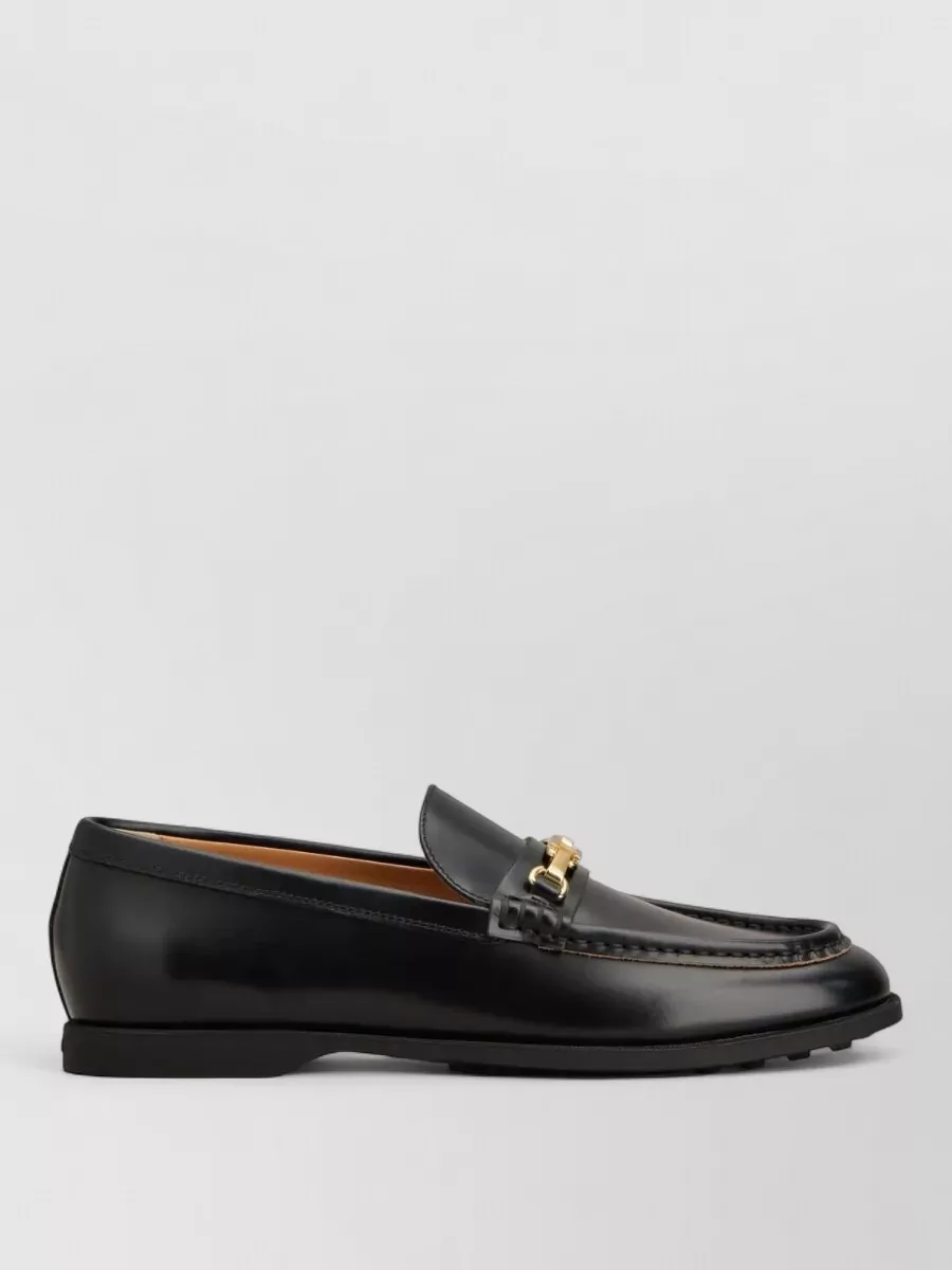 Tod's Leather Loafers Gold Hardware Rubber Sole