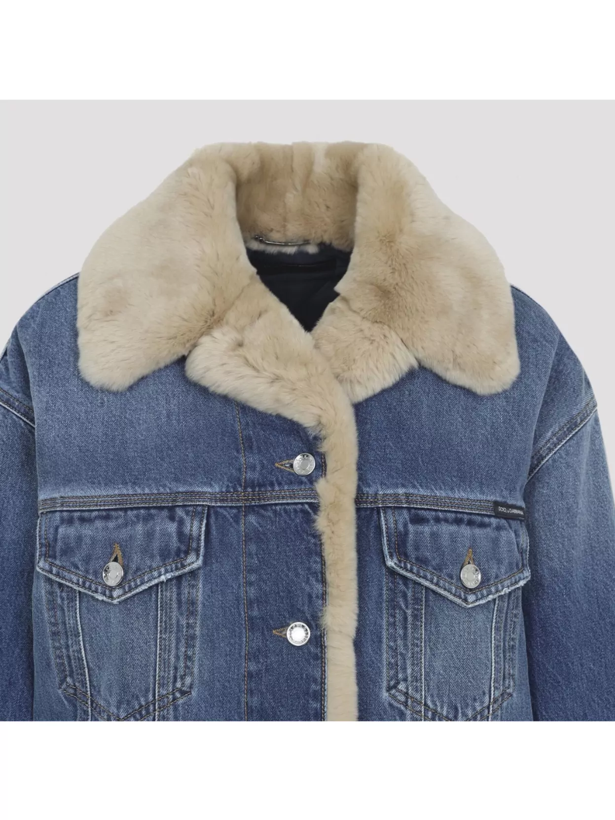 Dolce & Gabbana Stylish Jacket With Faux Fur Collar In Blue
