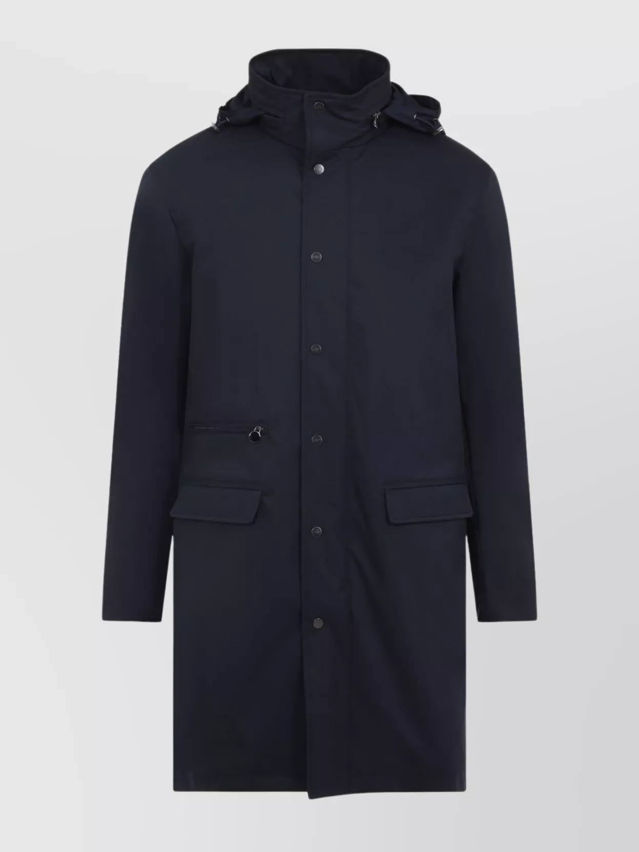 Kiton Polyester Coat With Standing Collar And Hidden Hood