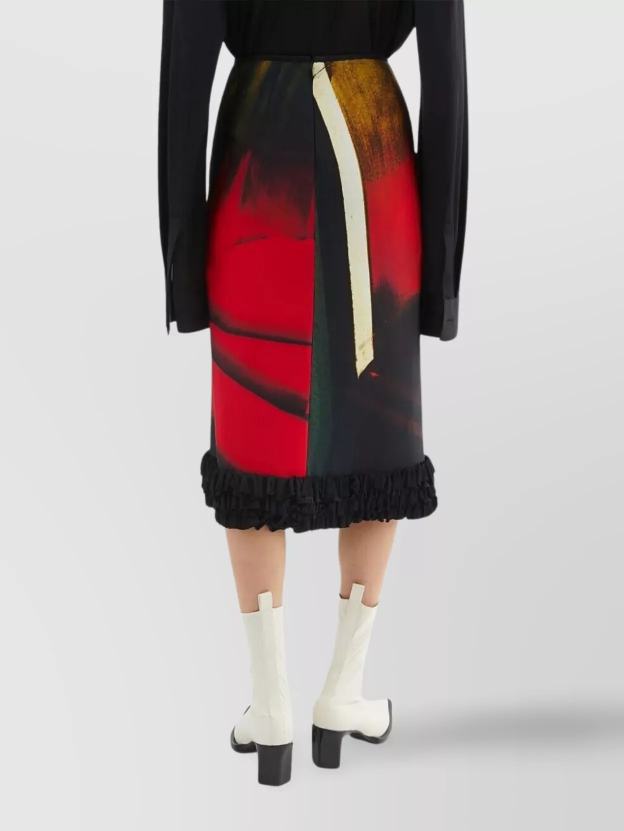 Jil Sander Ruffled Hem High Waist Midi Skirt