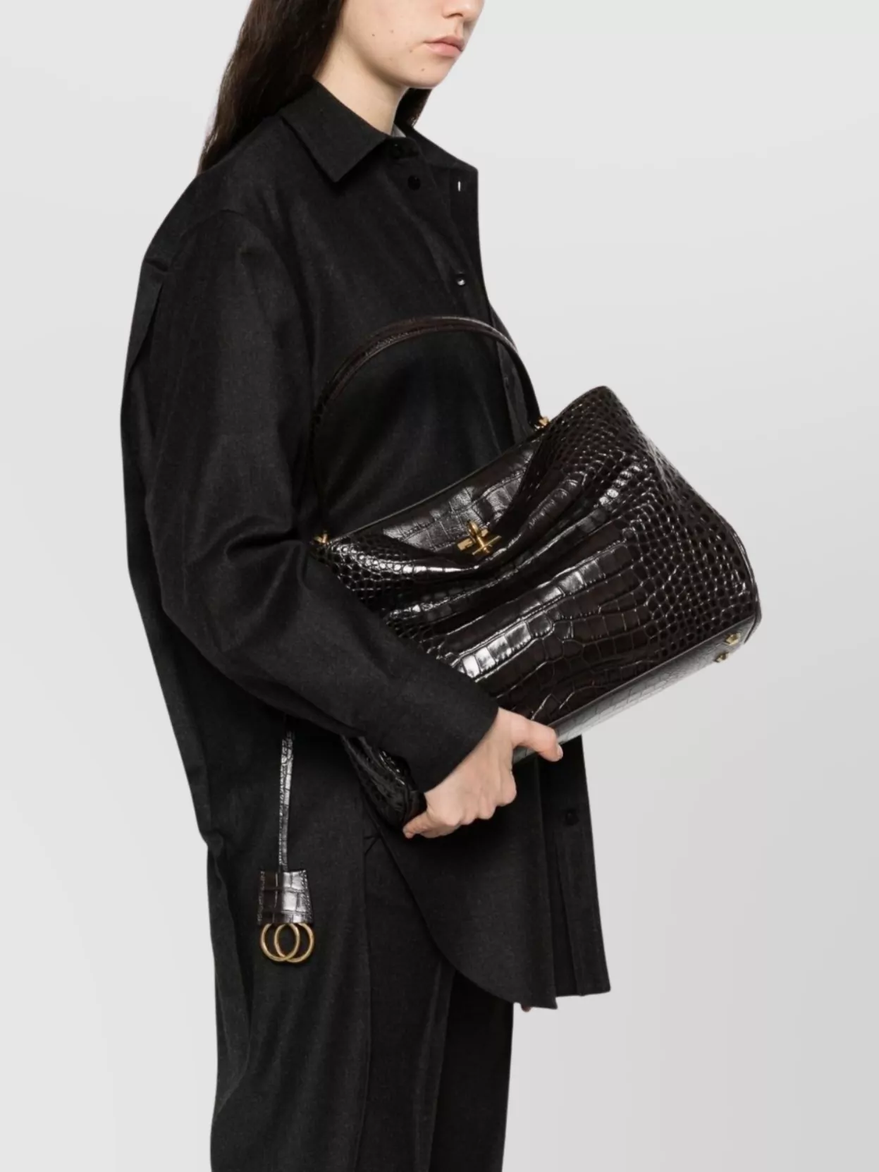 Balenciaga Medium Handbag With Crocodile Effect Top Handle
