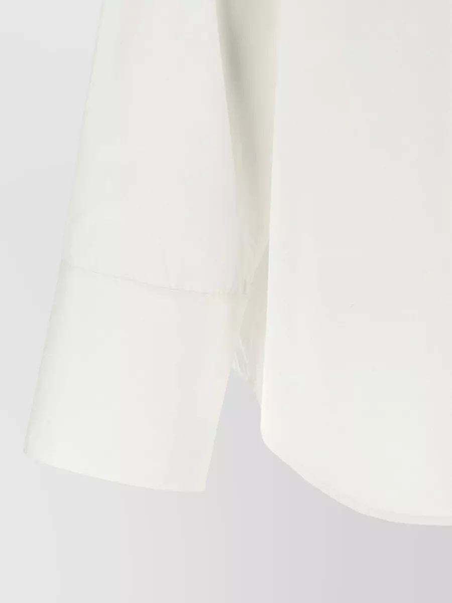 Alberta Ferretti Cotton Pleated Ruffle Long-Sleeve Blouse