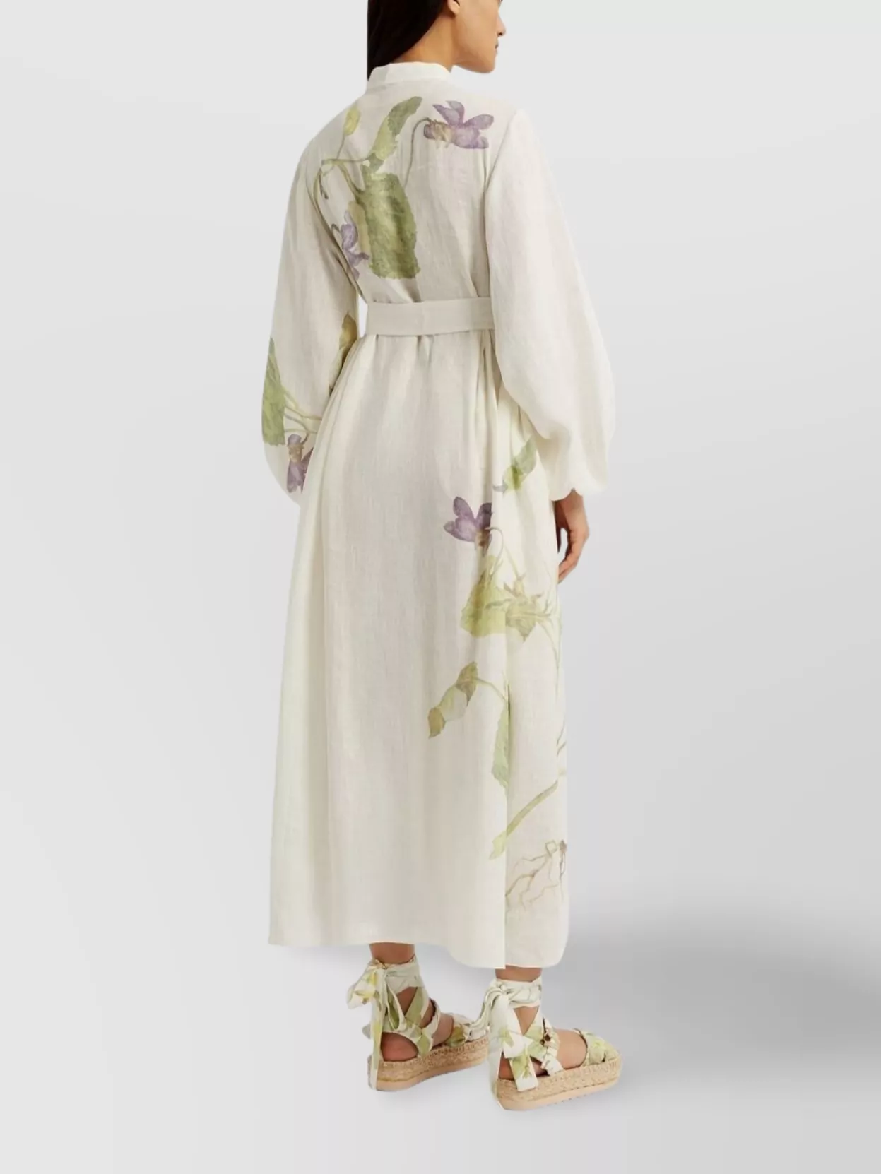 Shop Erdem Linen Dress With Belted Waist And Floral Print