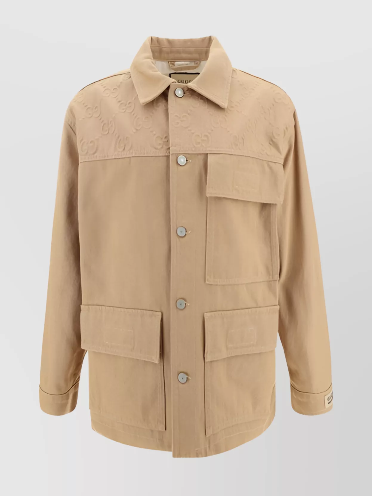 Shop Gucci Paneled Cotton Denim Jacket With Front Pockets