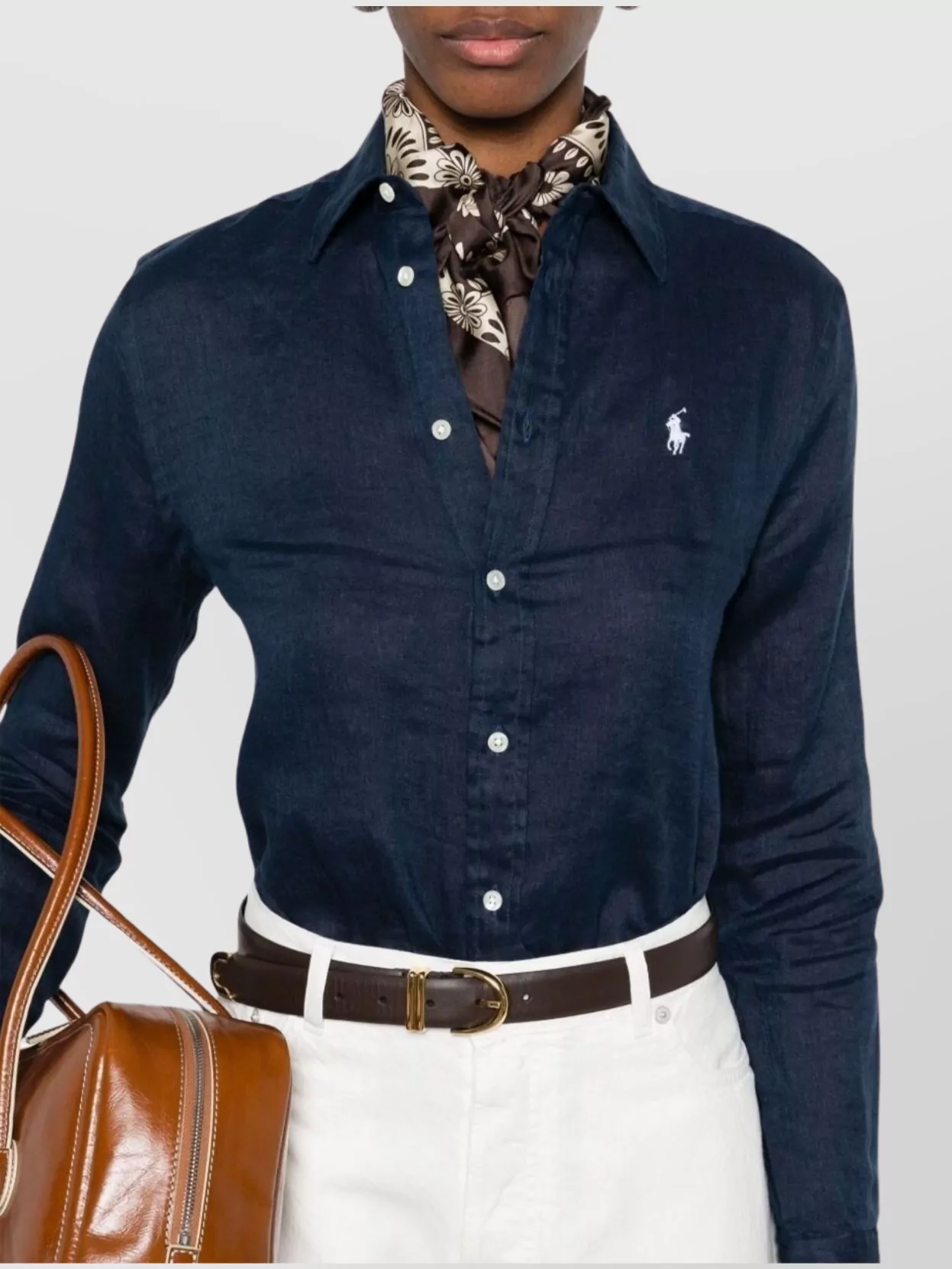 Ralph Lauren Long Sleeve Linen Shirt With Structured Collar In Blue