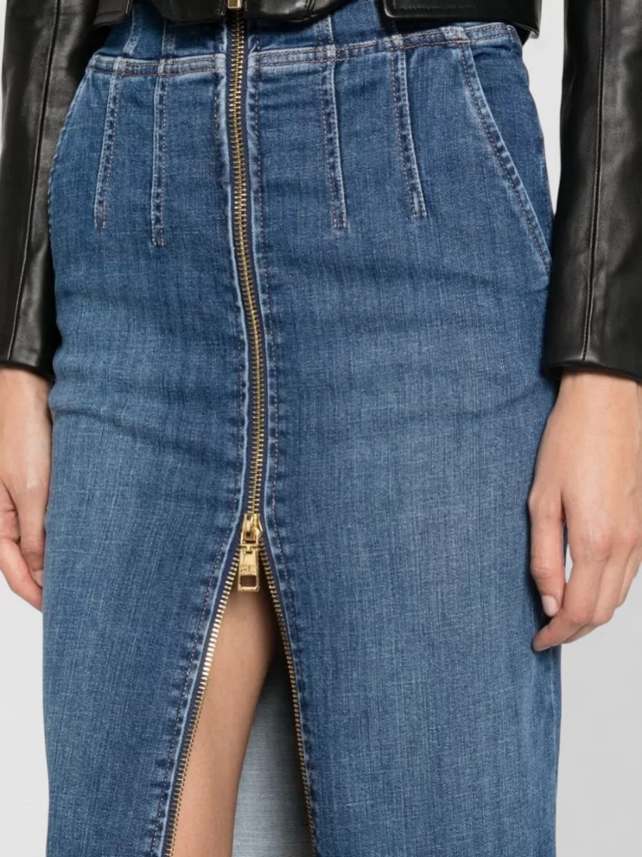 Elisabetta Franchi Denim High-Rise Midi Pencil Skirt