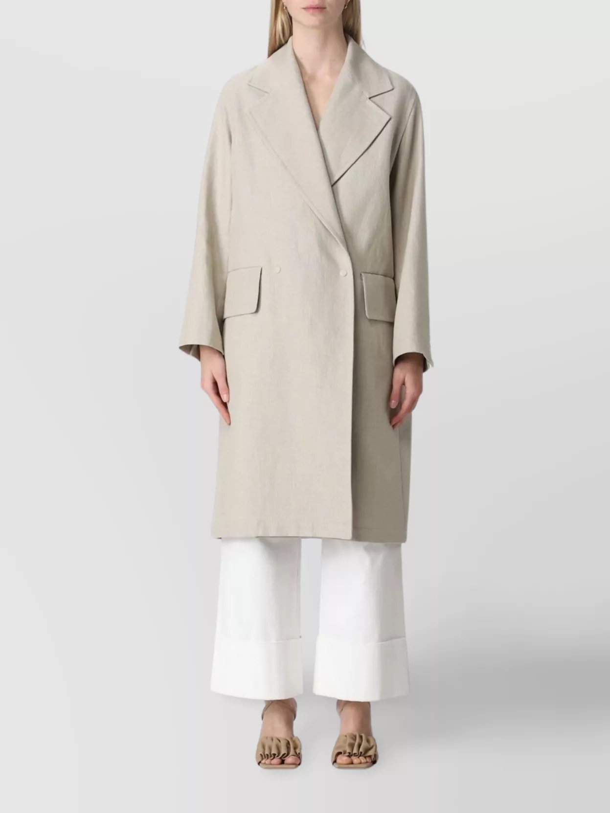 Max Mara Relaxed Silhouette Double-breasted Coat With Belted Waist In Neutral