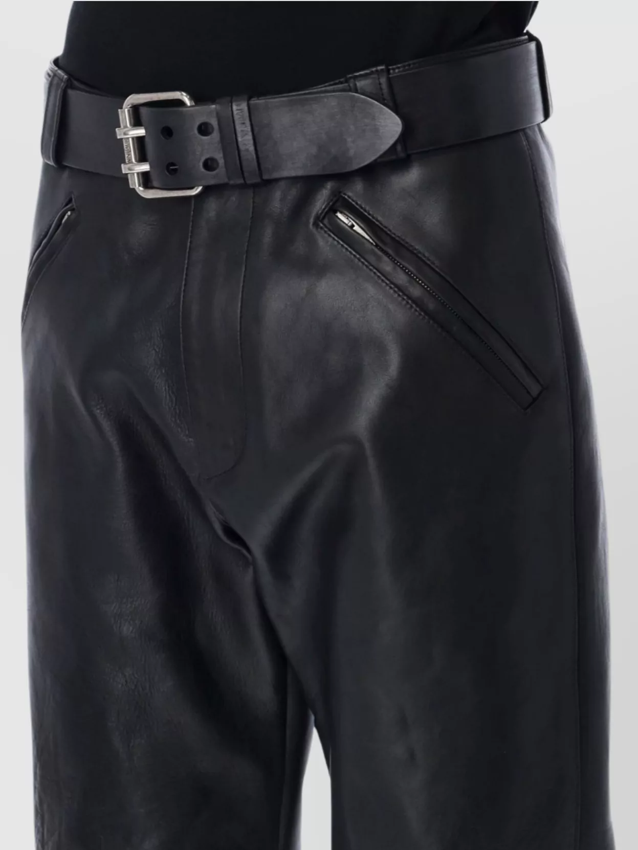 Saint Laurent Leather Pants Straight-Leg Zip Pockets