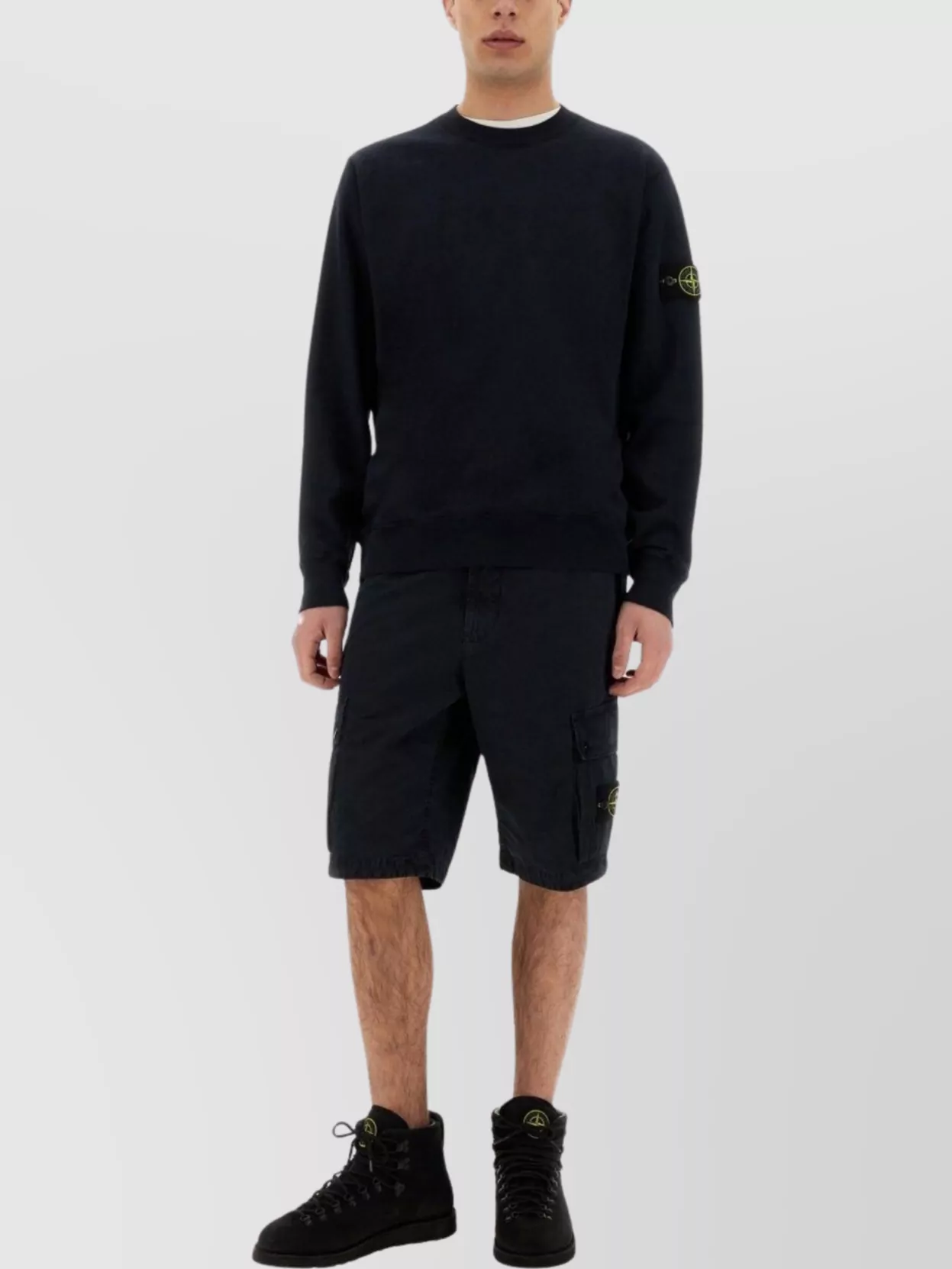 Stone Island Cotton Sweatshirt With Logo Embroidery On The Left Sleeve In Blue