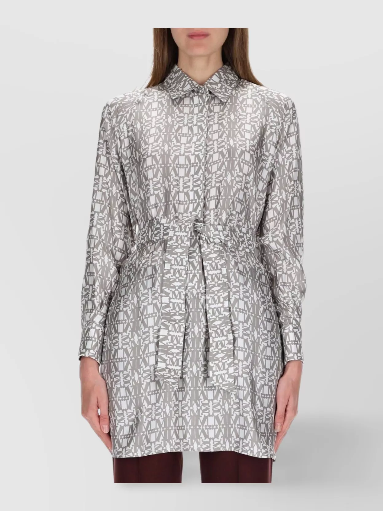 Max Mara Geometric Pattern Dress Belted Waist