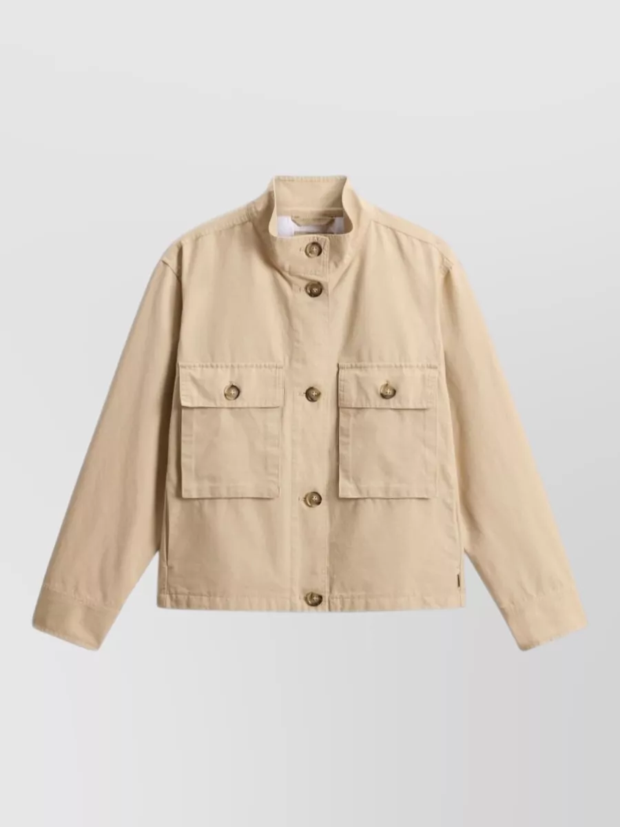 Woolrich Cotton canvas stand collar buttoned overshirt