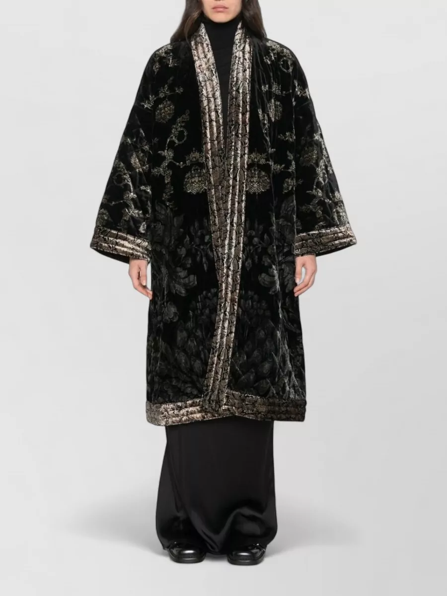 Pierre Louise Mascia Silk Floral Print Quilted Long Coat