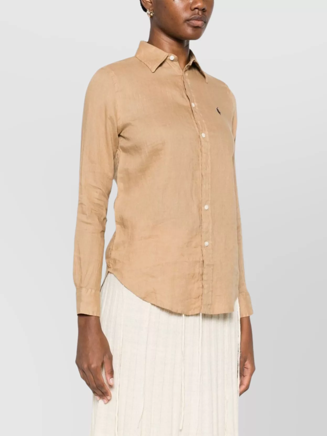 Shop Ralph Lauren Khaki Cotton Shirt With Collared Neck And Long Sleeves In Neutrals