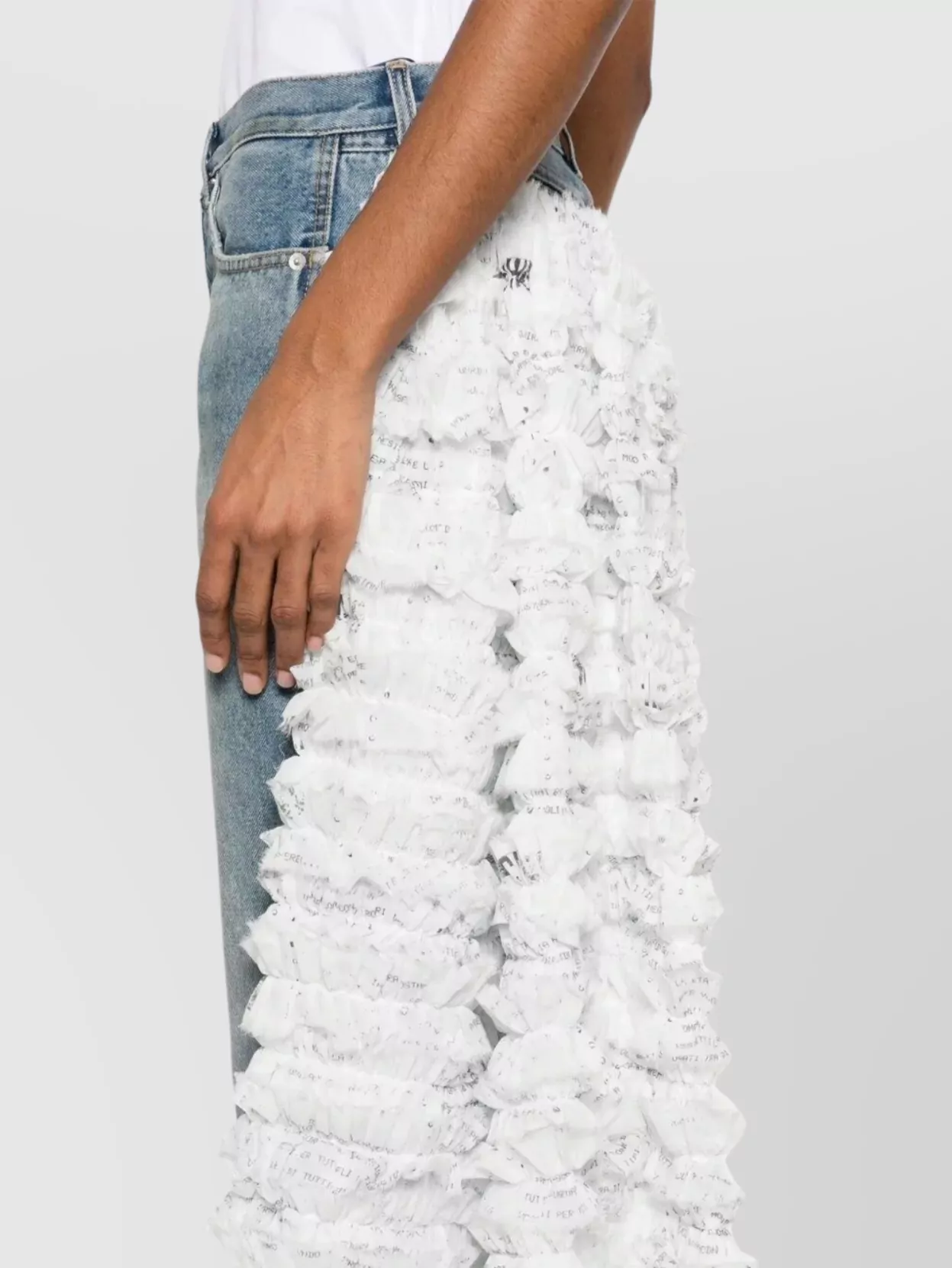Moschino Ruffled Overlay Distressed Jeans